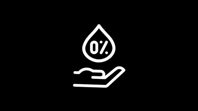 Icon representing zero percent alcohol content in a liquid drop held by a hand