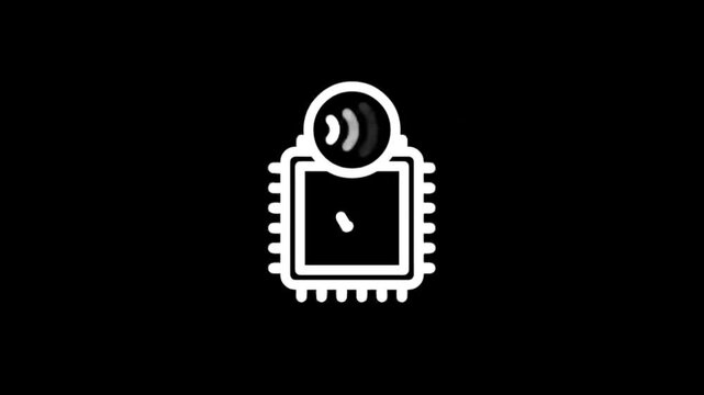 Digital chip icons with camera and sound wave symbols on black background