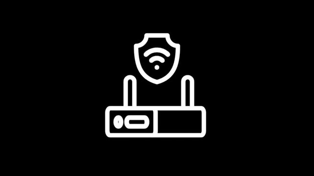 Digital security icon with shield and Wi-Fi signal over router