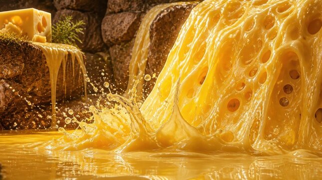Glistening Swiss Cheese Forms a Shimmering Waterfall Cascading 20260509 Gigapixel High-Fidelity v2-6x