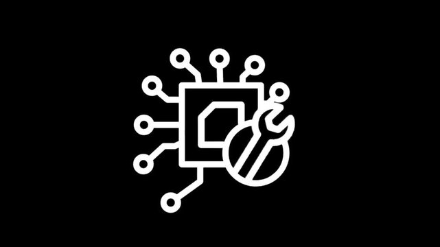 Digital circuit board with wrench icon representing repair and technology