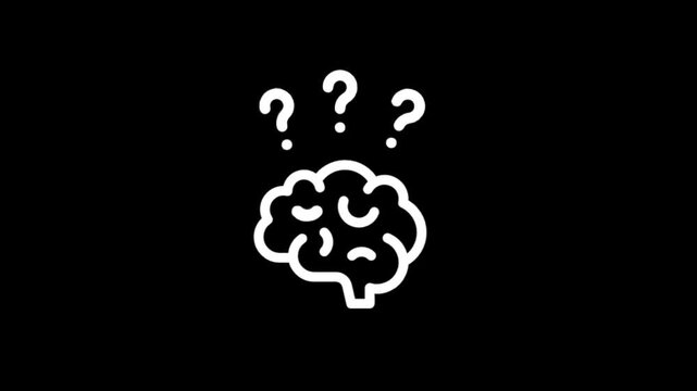 Animated brain with question marks symbolizing confusion and thought process