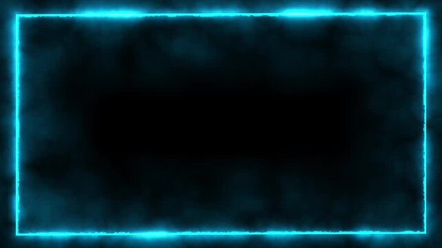 Glowing blue neon electric fire rectangle frame motion graphics video loop