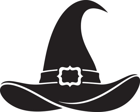 Witch hat silhouette vector pointy wizard cap with buckle simple Halloween icon illustration