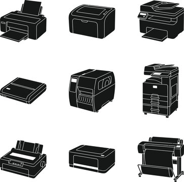 Professional Office Scanner and Printer Technology Icons for Digital Documentation and Archiving