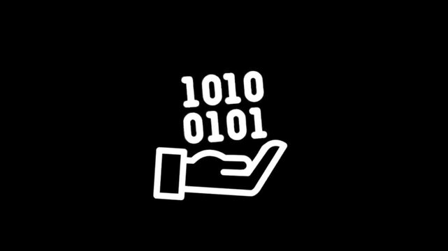 Digital data transfer and processing with hand icon animation