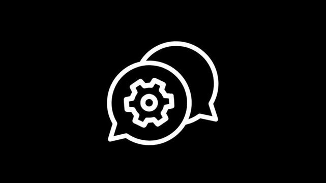 Animated gear inside speech bubble icon representing technical support and solutions