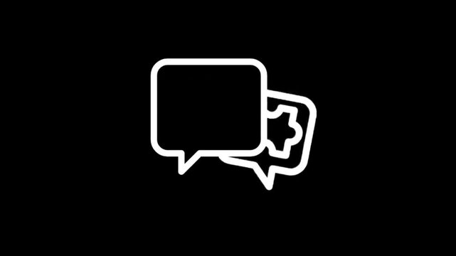Abstract puzzle piece icons in speech bubbles on black background