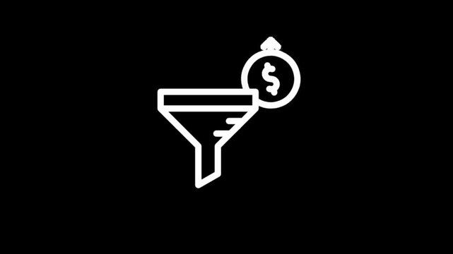 Sales funnel icons showing growth and revenue with people and dollar coins