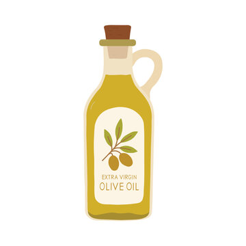 Flat Olive Oil Bottle Icon Isolated on White Background