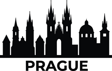 Fototapeta premium Prague City Skyline Silhouette with Historic Gothic Towers and European Architecture Vector Illustration