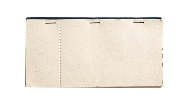 Vintage paper checkbook stub, antique beige receipt paper with staples, aged document texture for scrapbooking and design isolated PNG with Transparent Background