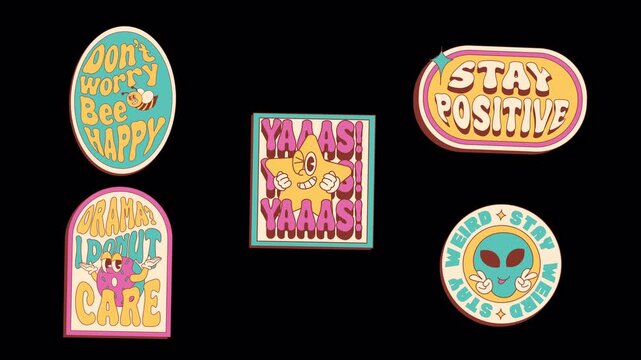 Y2K retro stay positive and stay weird quote stickers animation