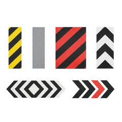 Fototapeta premium Collection of Warning Stripes and Traffic Direction Hazard Signs Isolated on White