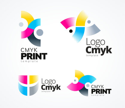 Set Logo CMYK Print. Abstract Rolled Work. Polygraphy theme. Template design vector. White background.