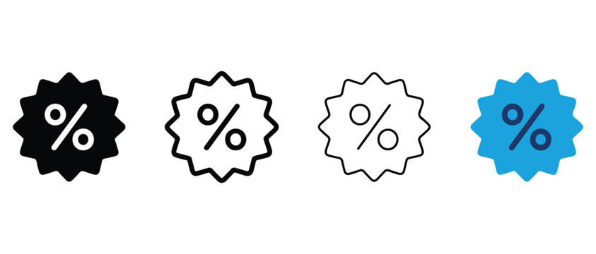 percentage discount sale badge icons with different colors and outlines isolated on transparent background