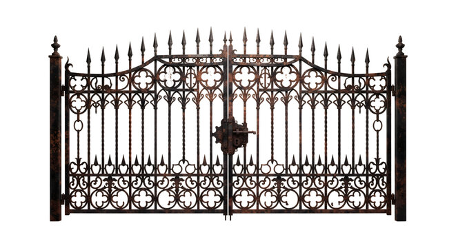 Gothic wrought iron gate with rusty texture