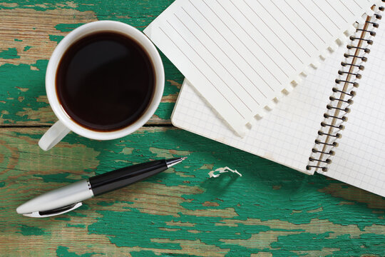 Notebook Coffee Cup and Pen