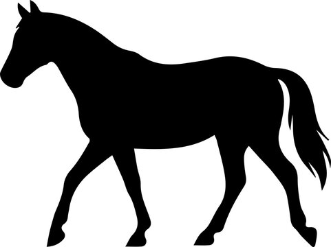Horse silhouette walking profile view isolated on transparent background for art.
