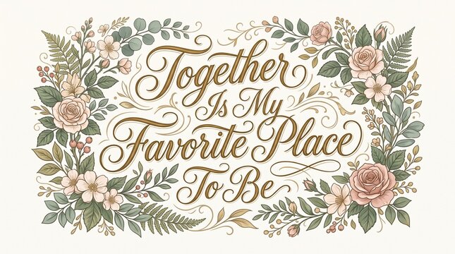 Together is my favorite place to be floral calligraphy quote