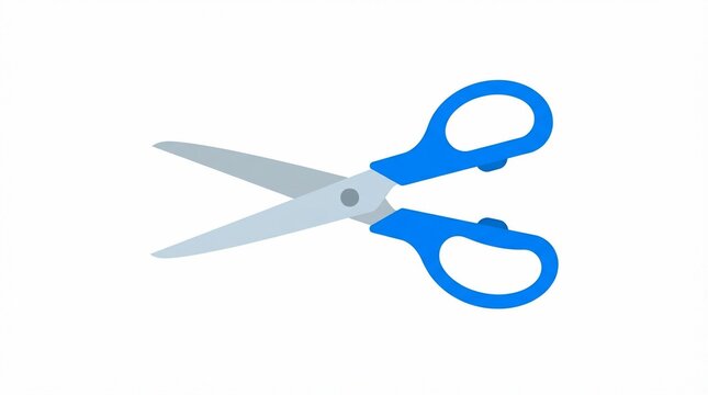 Blue handle scissors open on white background