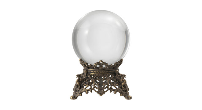 Clear crystal ball on an ornate bronze stand