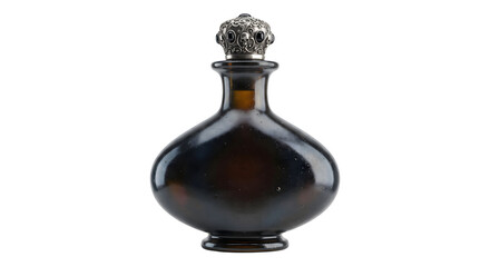 Dark vintage glass potion bottle with ornate skull cap © Chanapat