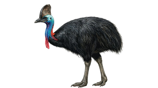 Cassowary bird illustration with detailed plumage and vibrant blue neck