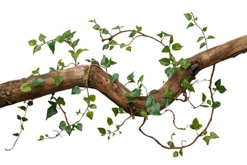 Fototapeta premium Rustic Branch Covered with Small Green Vine Leaves