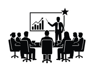 Fototapeta premium Business presentation silhouette, professional meeting with speaker and growth chart, corporate seminar vector