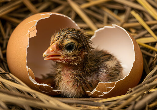 Baby chick emerging from egg