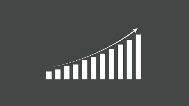 Dynamic animated bar chart showing exponential business growth and financial success with rising trend line arrow, corporate data visualization motion for marketing and analytics reports
