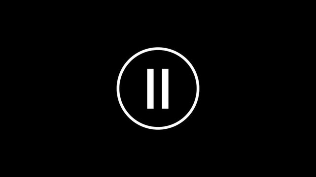 Minimalist white pause button animation with interactive mouse cursor click effect on a solid black background, for digital user, interface web media, player controls, and, app navigation