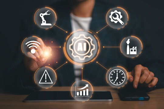 Engineer using artificial intelligence for predictive maintenance, machine health monitoring, sensor analytics, failure detection and industrial equipment management.