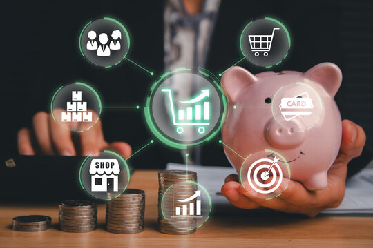 Business professional using smart retail analytics with artificial intelligence to analyze customer behavior, products, sales performance and digital commerce data.
