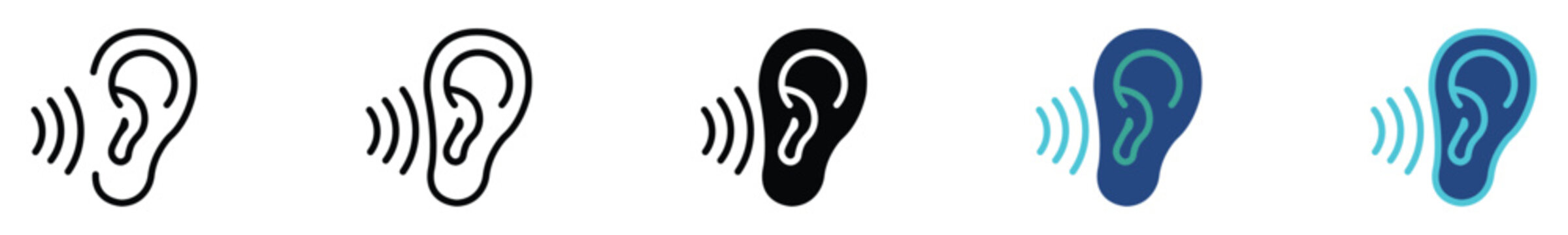 Hearing sense sound icon set, listen ear audio symbol, vector illustration