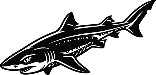 Fototapeta premium Aggressive Shark Predator Swimming Black and White Mascot Vector for Sports Branding, Marine Education & Tattoo Design (EPS)