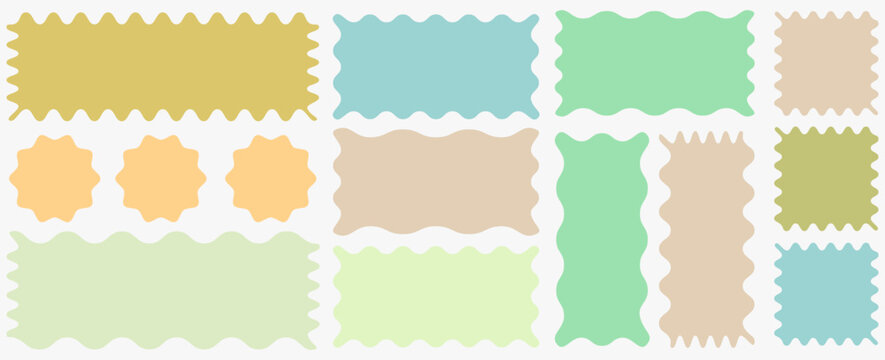 Rectangle shape frame with zigzag edge. Zig zag edge circle, oval, rectangle, shape collection. Elegant wavy frame set. Geometric zig zag wavy edge stickers, frames, banners and labels.