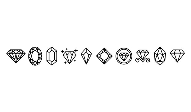 Elegant diamond gemstone outline vector icons for luxury jewelry and digital design