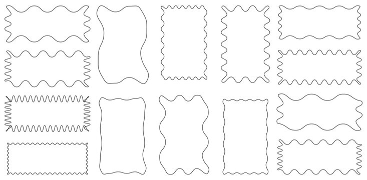 Zig zag wavy edge rectangle shape frame. Scalloped edges with a wavy pattern. Wavy and scalloped border frame. Geometric zig zag wavy edge frames, Decorative banners. vector illustration