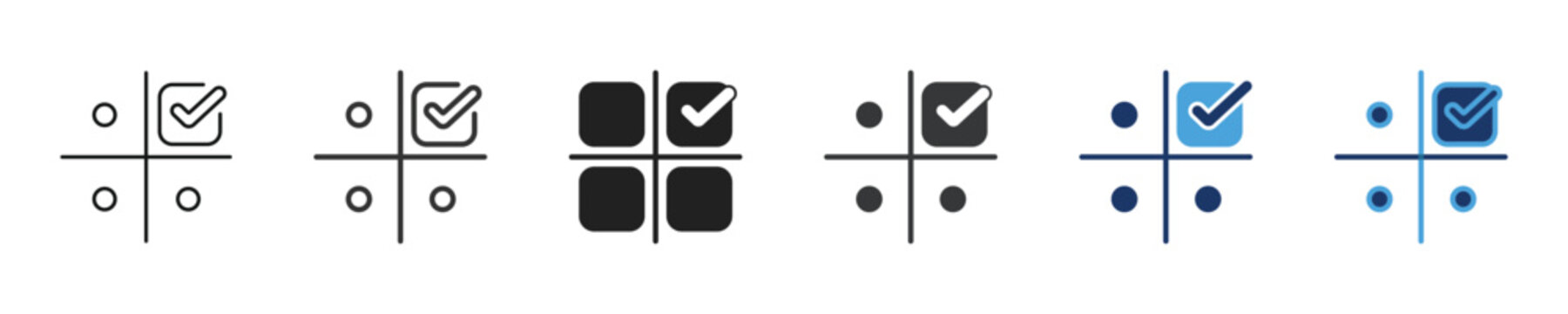 Matrix quadrant selection icon set, priority matrix checkmark symbol, vector illustration