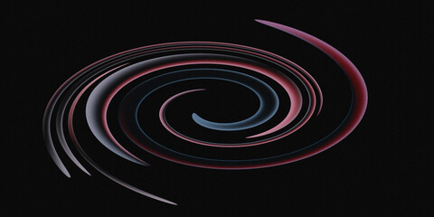 A striking abstract spiral design featuring sleek, curved bands of red, pink, blue, and gray with a metallic sheen, elegantly coiling inwards against a deep, dark black b © Minarul