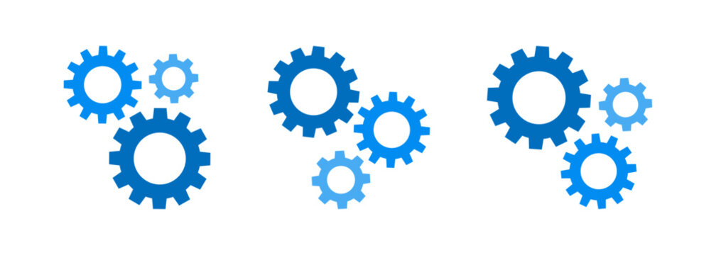 Gear icons. Cog wheel symbol blue. Vector and transparent PNG