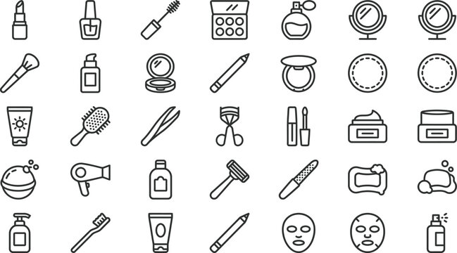 Set of beauty and makeup icons for cosmetic products