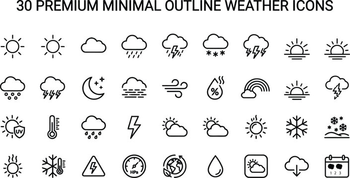 Set of simple linear weather icons for forecast design