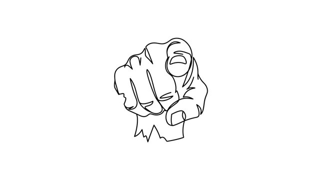 Zombie hand pointing finger forward is depicted in a minimal continuous line art style.