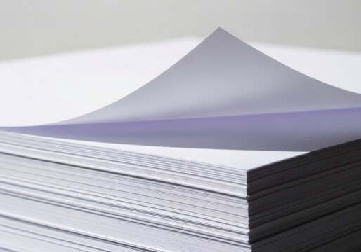 Stack of white paper sheets with one corner folded up isolated on white background