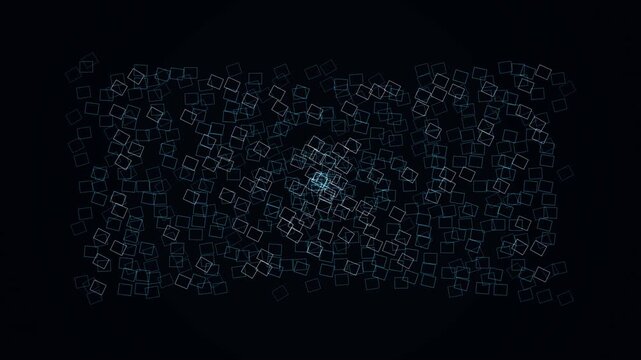 Abstract digital background with glowing white squares spiraling towards center