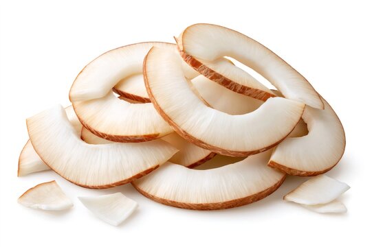 Dried coconut chips slices isolated on white background