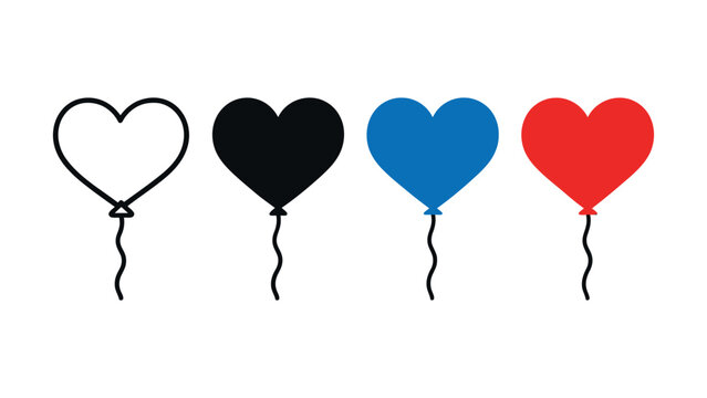 Colorful heart shaped balloons with transparent background design elements